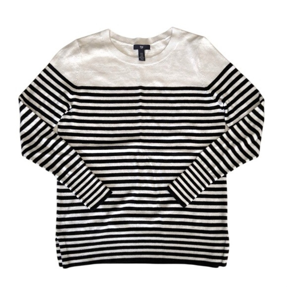 Gap Womens Black White Striped Cotton Crewneck Sweater Size XS Long Sleeve - Picture 1 of 4
